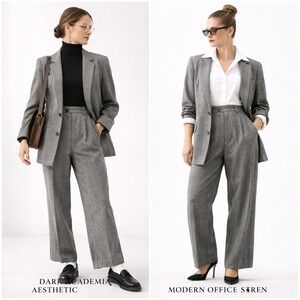 Vtg 80s Requirements Wool Suit Set M 21" PTP 28" Waist Houndstooth Dark Academia
